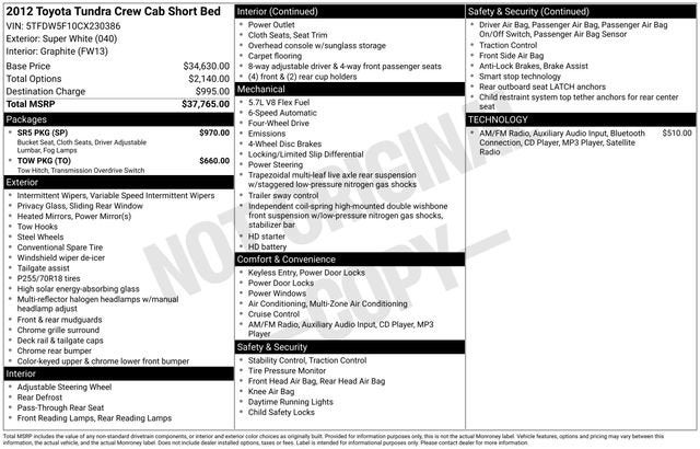 2012 Toyota Tundra 4WD Truck GRADE