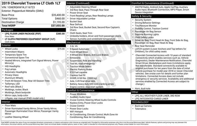 2019 Chevrolet Traverse LT Cloth w/1LT