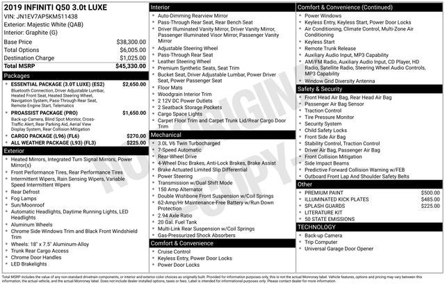 2019 INFINITI Q50 3.0t LUXE