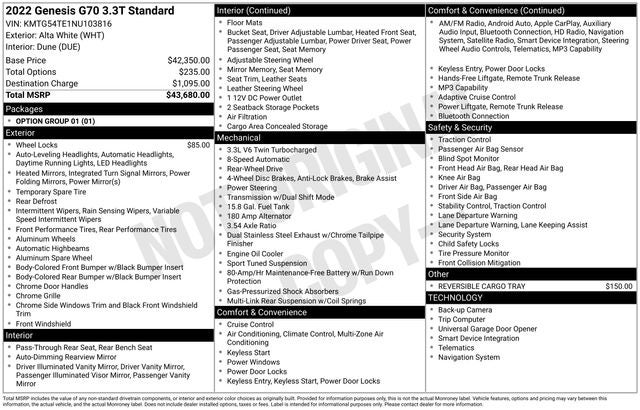 2022 Genesis G70 3.3T