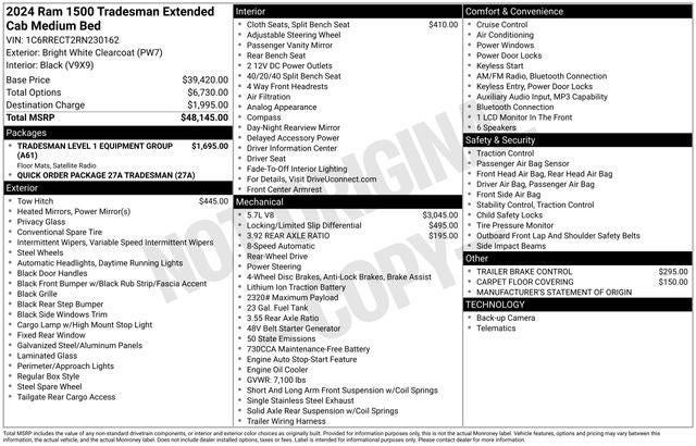 2024 RAM 1500 Tradesman Quad Cab 4x2 6'4' Box