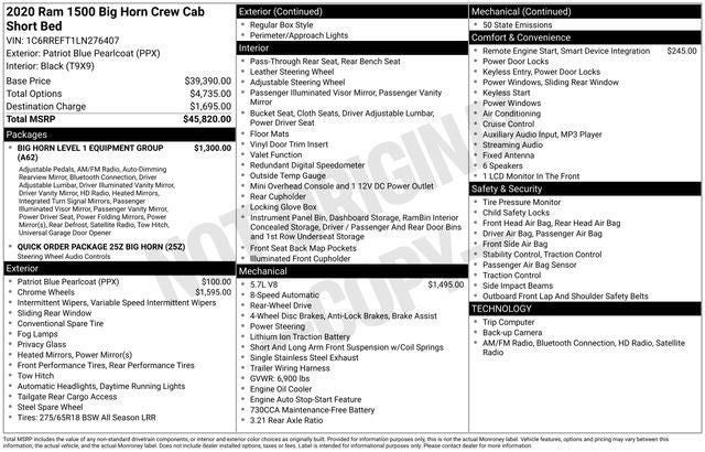 2020 RAM 1500 Big Horn Crew Cab 4x2 5'7' Box