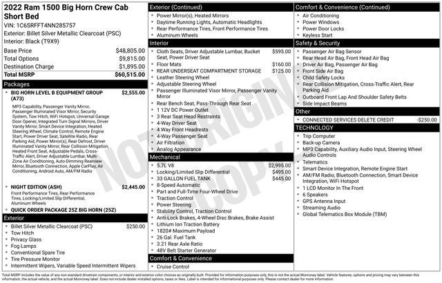 2022 RAM 1500 Big Horn Crew Cab 4x4 5'7' Box