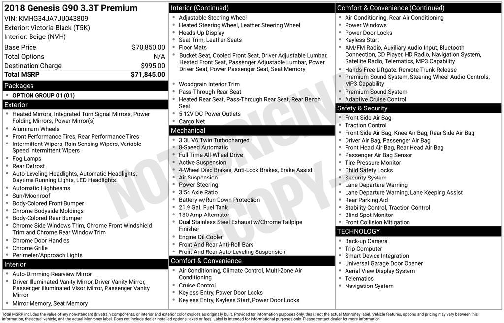 2018 Genesis G90 3.3T Premium