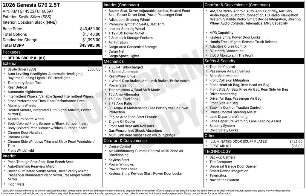 2026 Genesis G70 2.5T