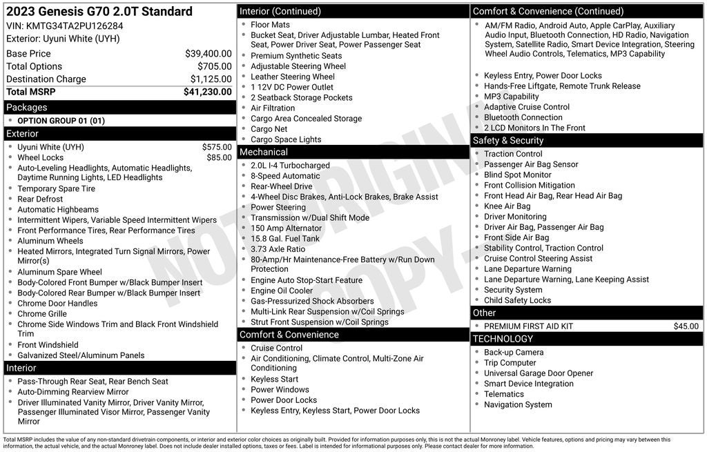 2023 Genesis G70 2.0T
