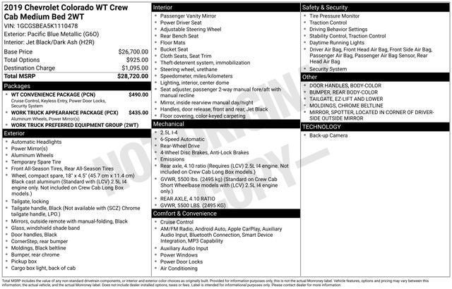 2019 Chevrolet Colorado Work Truck