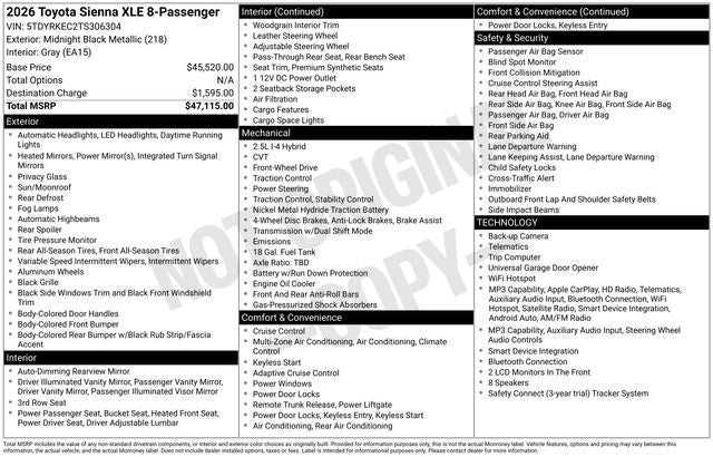 2026 Toyota Sienna XLE 7 Passenger