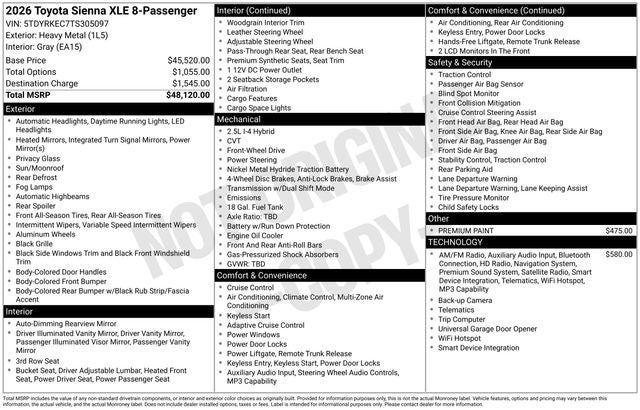 2026 Toyota Sienna XLE 8 Passenger